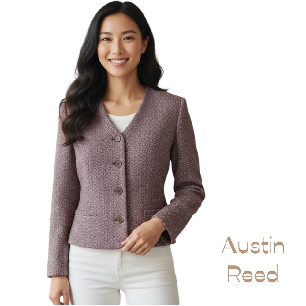 Austin Reed Pink Black Tweed Wool Long Sleeve Jacket NWOT Size 6